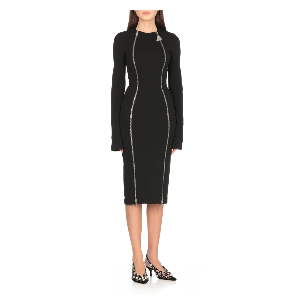 The Attico Zwarte Jurk met Ronde Hals en Lange Mouwen Black Dames