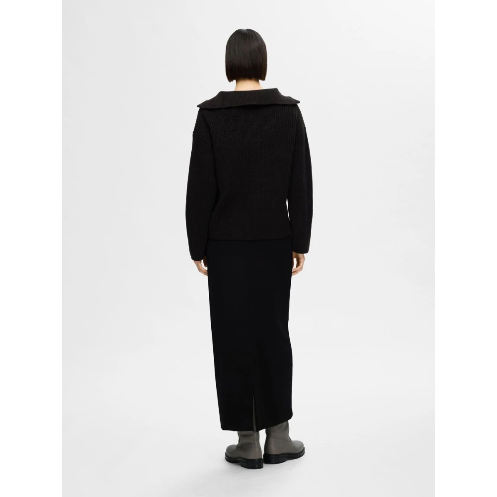 Selected Femme Hoge Hals Rits Trui Black Dames