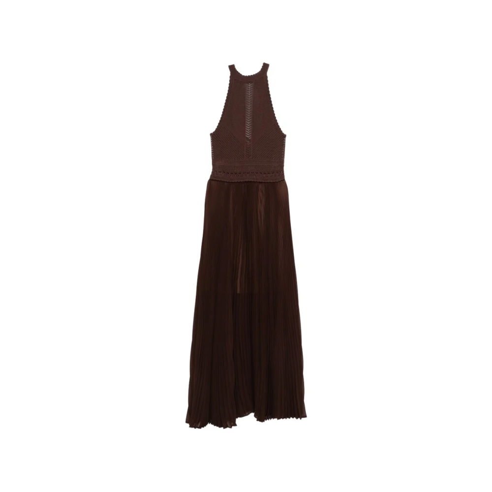Twinset Women's Brown Gowns, S, Pleated High-Neck Gown