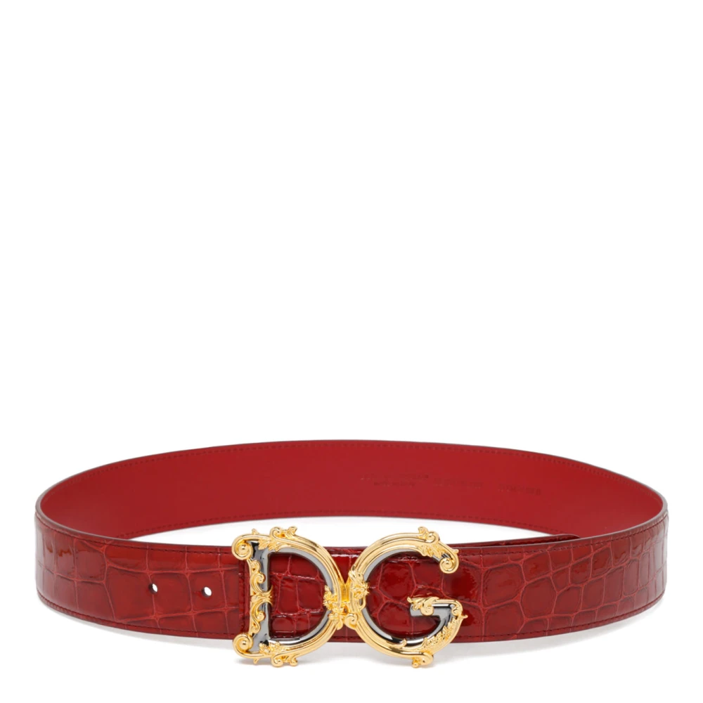 Dolce & Gabbana Burgundy Logo Baroque Bälte Red, Dam