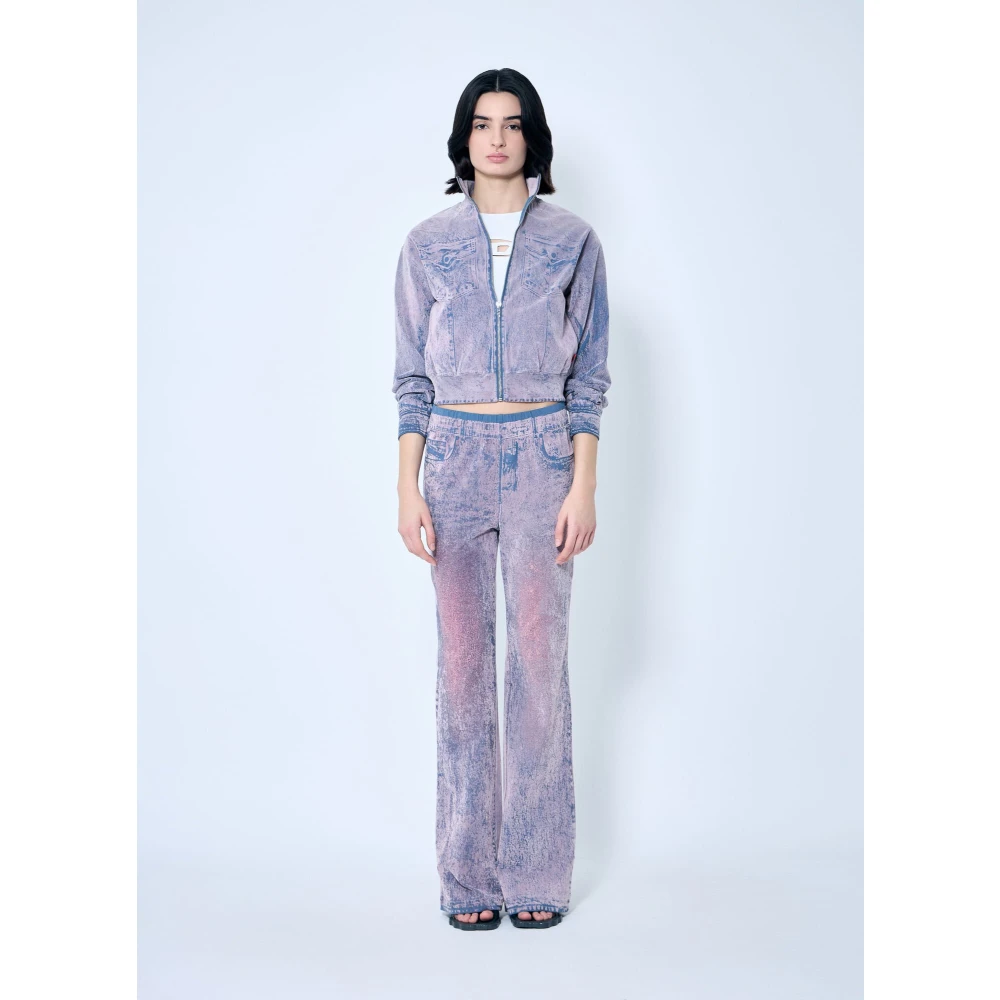 Diesel Velvet Flock Print Zip-Up Sweatshirt Pink Dames