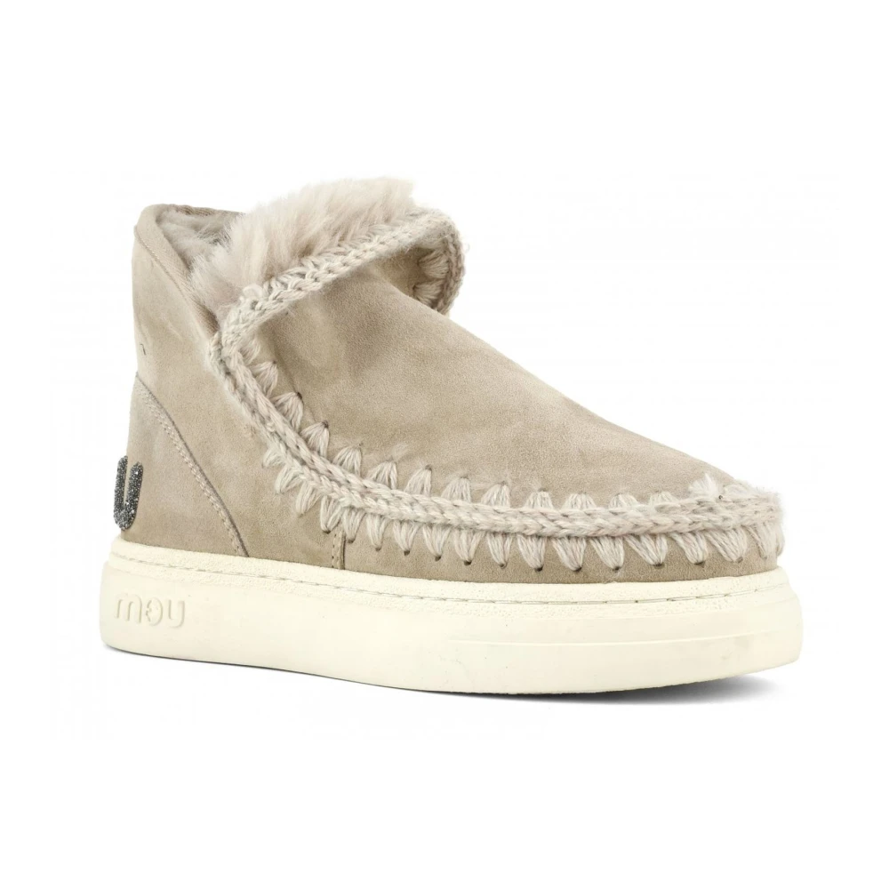 Mou Beige Eskimo Sneaker met Glitter Logo Beige Dames