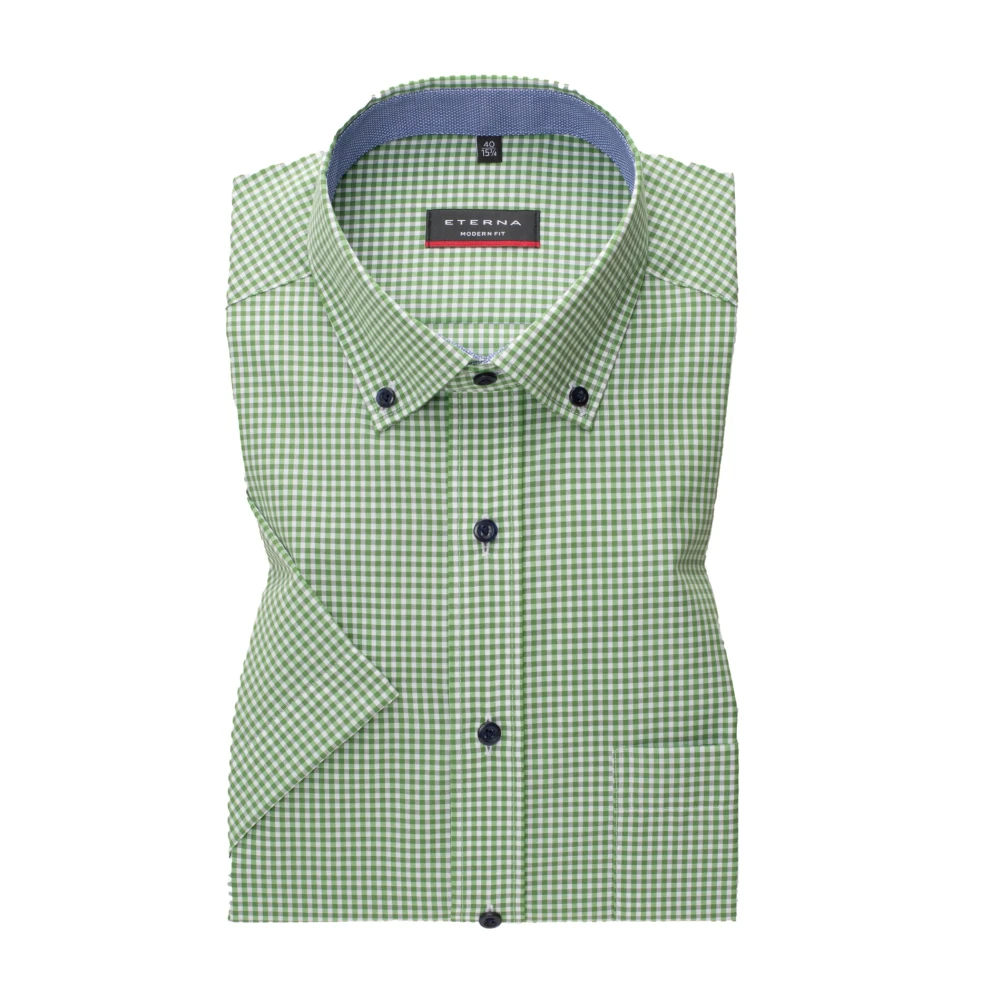 Eterna overhemd korte mouw Modern Fit normale fit groen geruit katoen