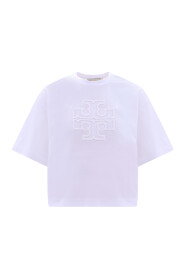 Biała koszulka SS23 Crop Fit z dużym wytłoczonym logo