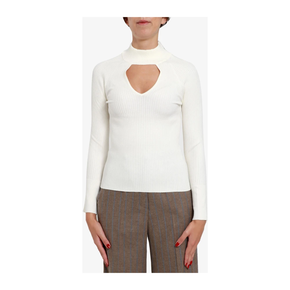 Kaos Ribgebreide Hoge Hals Trui Beige Dames
