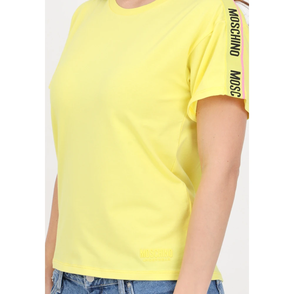 Moschino Gele Logo T-shirt met Geribbelde Ronde Hals Yellow Dames