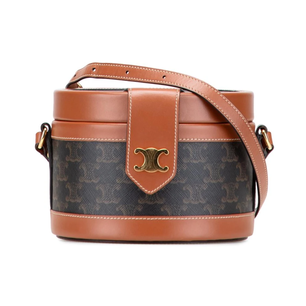 Celine Vintage Women's Brown Vintage Bags, One Size, Pre-Owned Structured Vanity Case With Top Handle And Adjustable Shoulder Strap