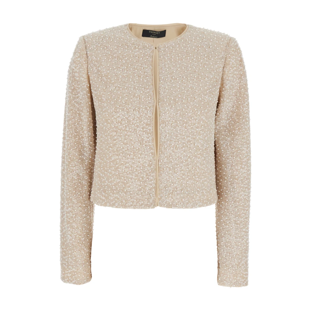 Twinset Beige Sequin Jas met Faux-Parel Versieringen Beige Dames