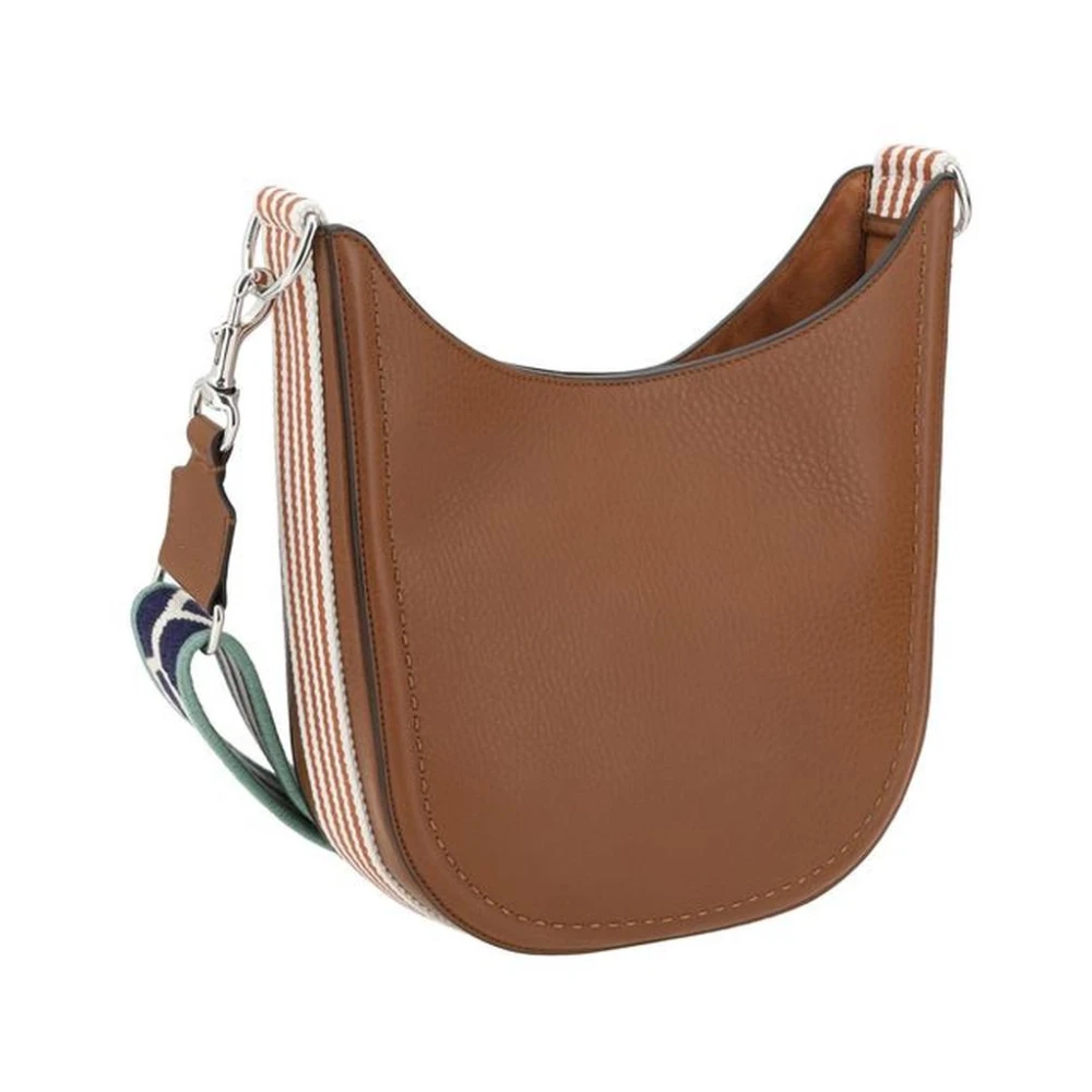 Valentino Garavani VLogo Leren Schoudertas met Metalen Plaat Brown Heren