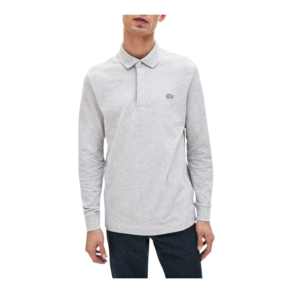 Lacoste Gray Polo Shirts, Male, 2XL, Men's Long Sleeve Polo Shirt
