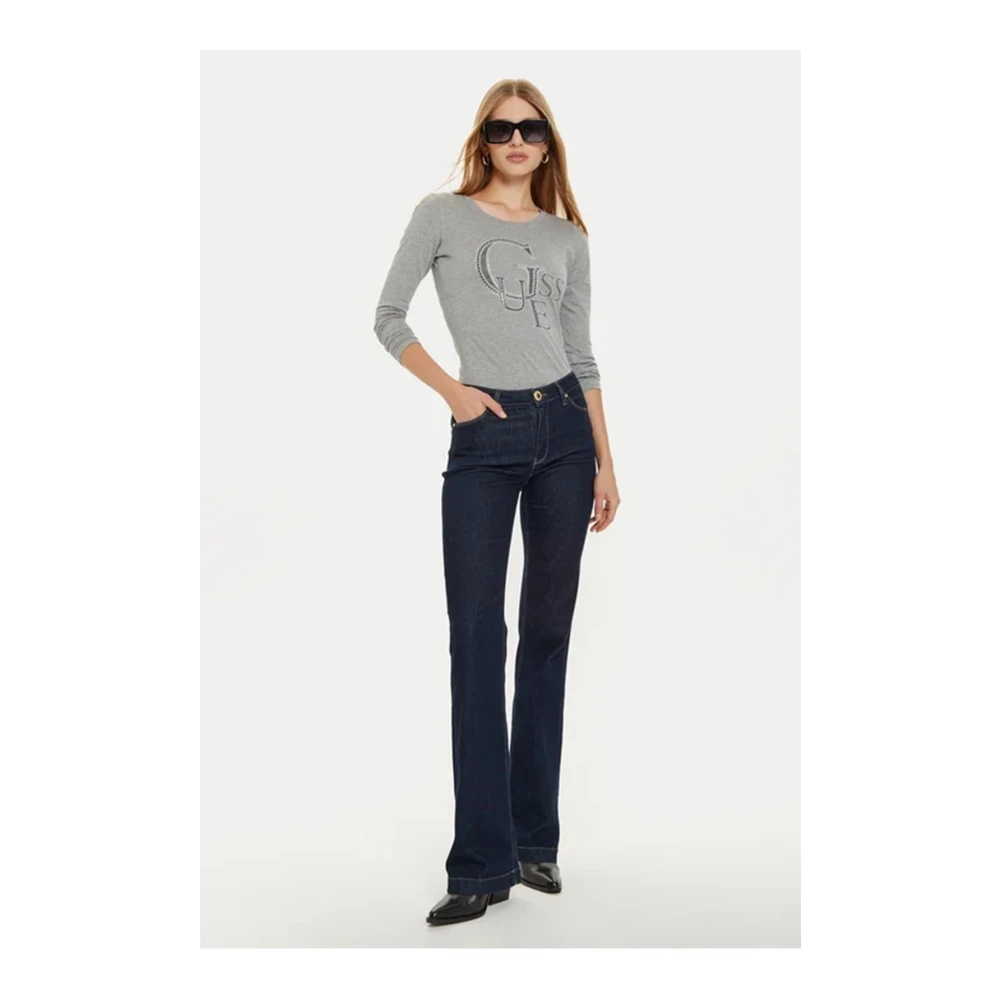 Guess Katoenen T-shirt Regular Fit Lange Mouw Gray Dames