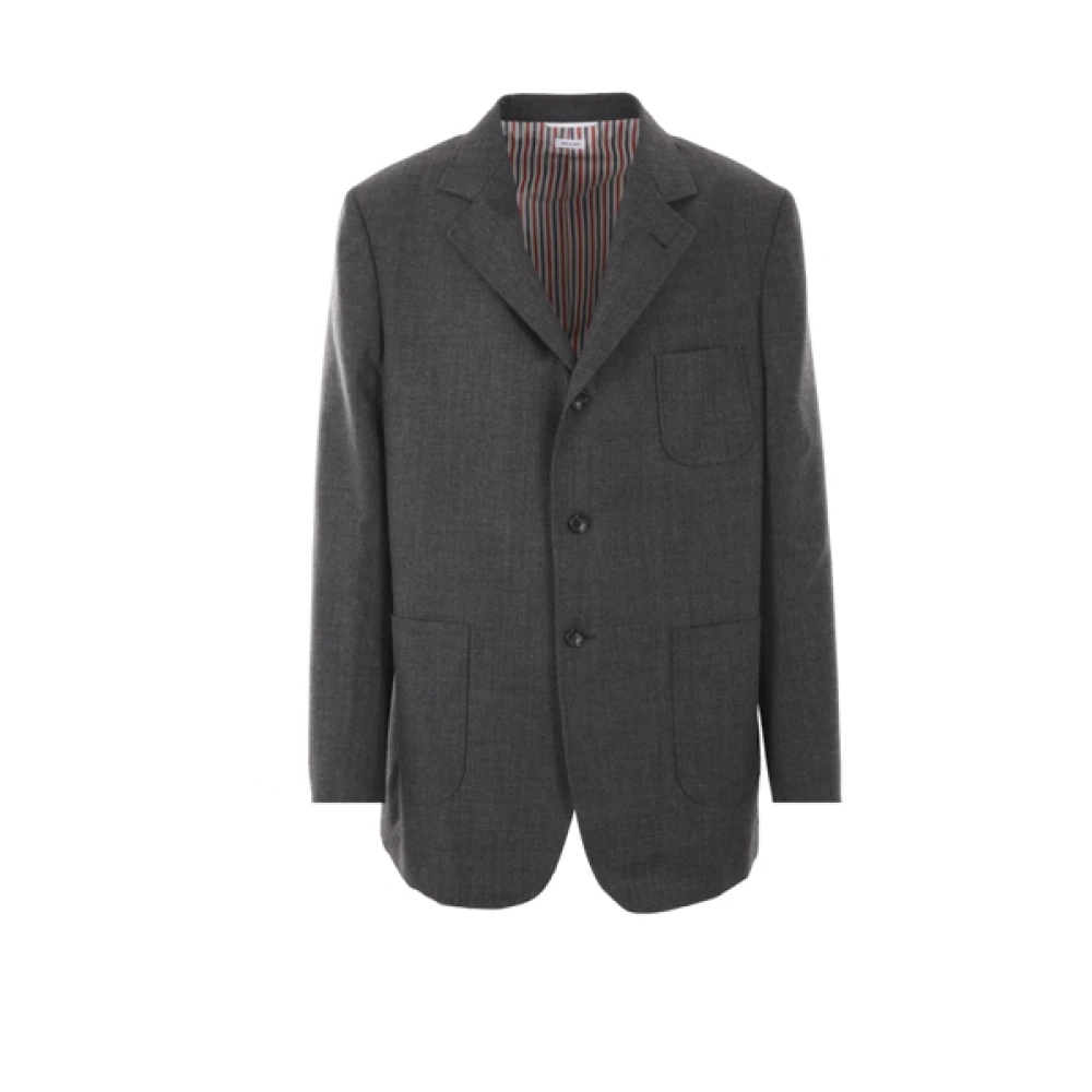 Thom Browne Donkergrijze Wol Single-Breasted Jas Gray Heren