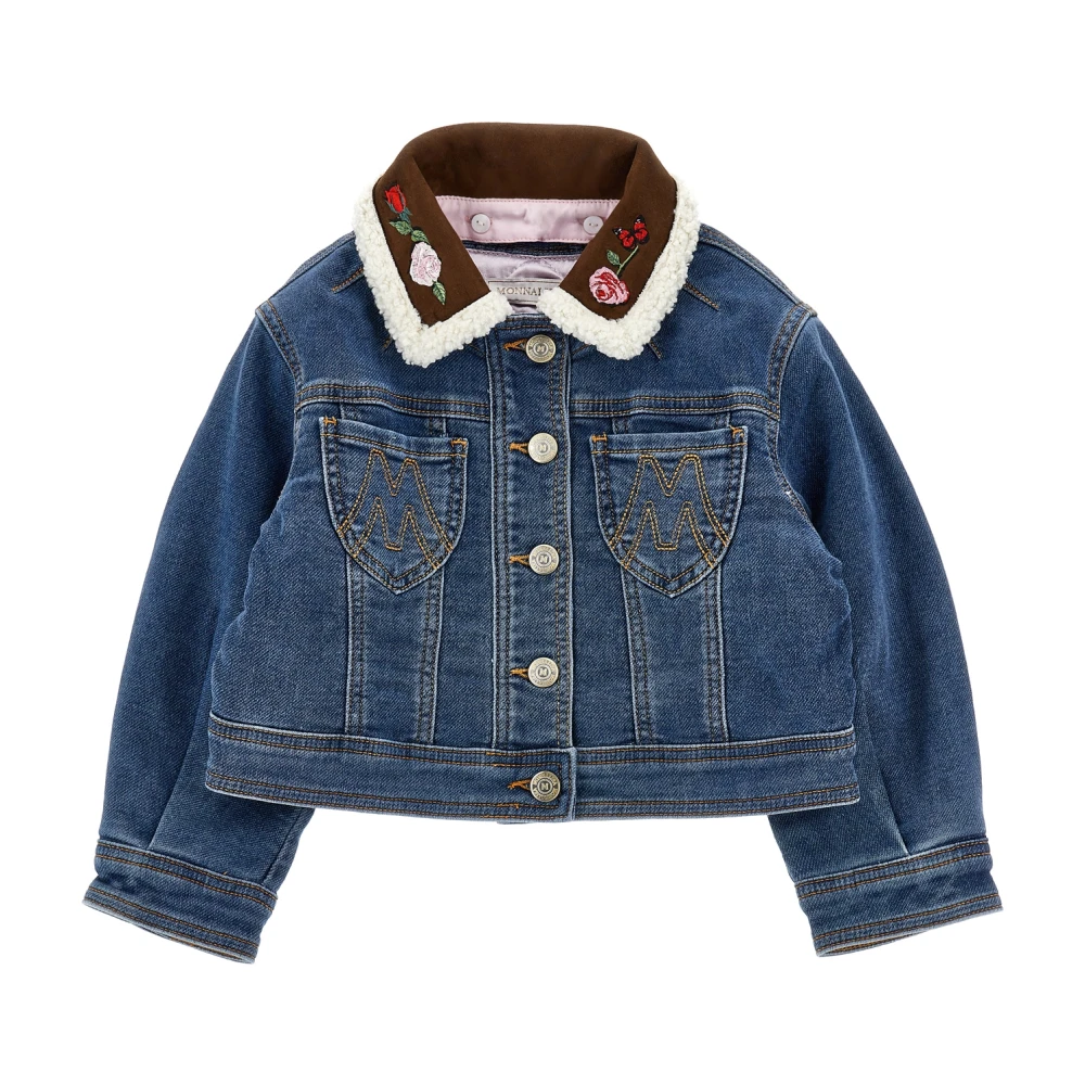 Monnalisa Jessie Embroidery Denim Jacket - Female - Light Jackets - Blue - 5 Y - Kids