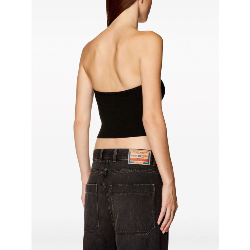 Diesel Zwarte Geribbelde Crop Top Vrouwen Black Dames