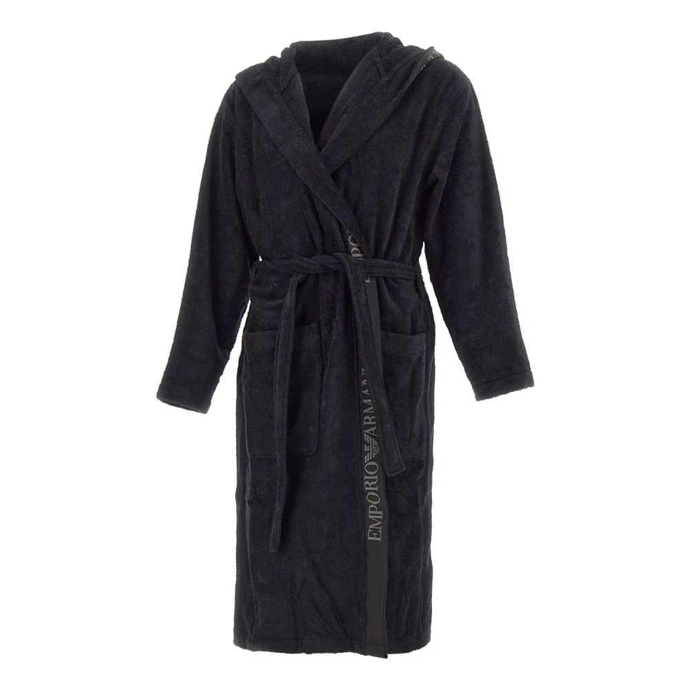 Emporio Armani Herr Svart Nattkläder S, Bomull, Badrock I Frotté Med Logokant
