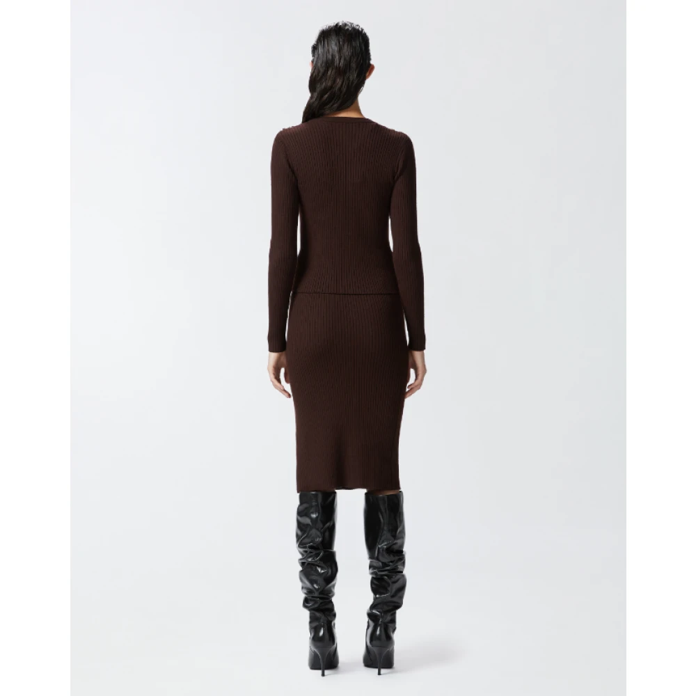 pinko Donkerbruine Geribbelde Gebreide Midirok Brown Dames