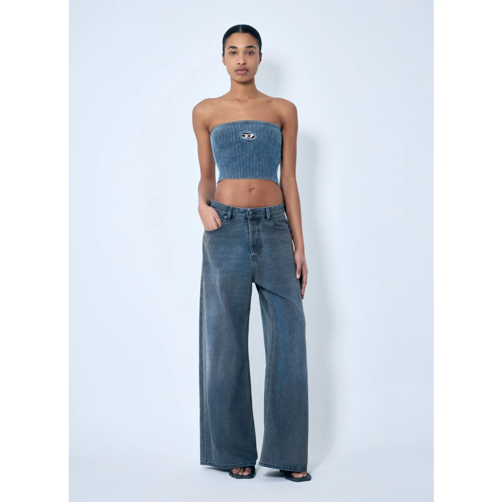 Diesel Rib Bustier met Logo Motif Blue Dames