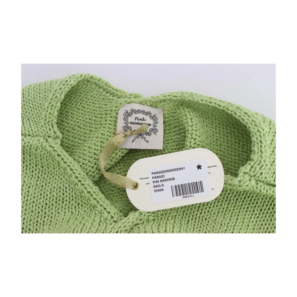 Pink Memories Groene Gebreide V-hals Trui Green Dames