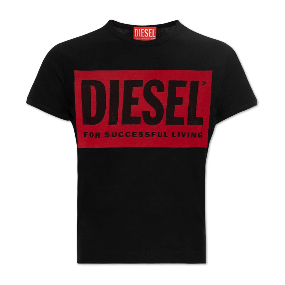 Diesel Zwart T-shirt met Semi-transparante Print Black Dames