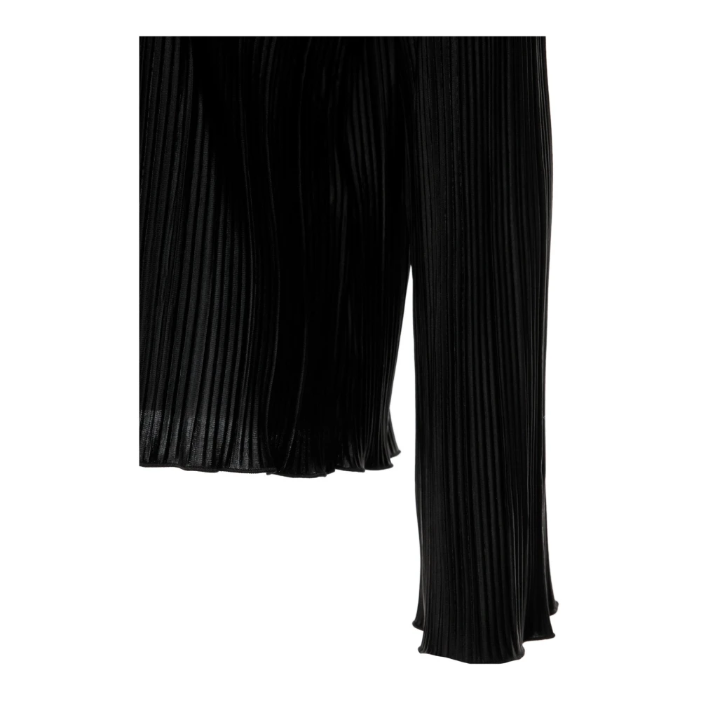 Samsøe Geplooide V-hals Blouse met Vleermuismouwen Black Dames