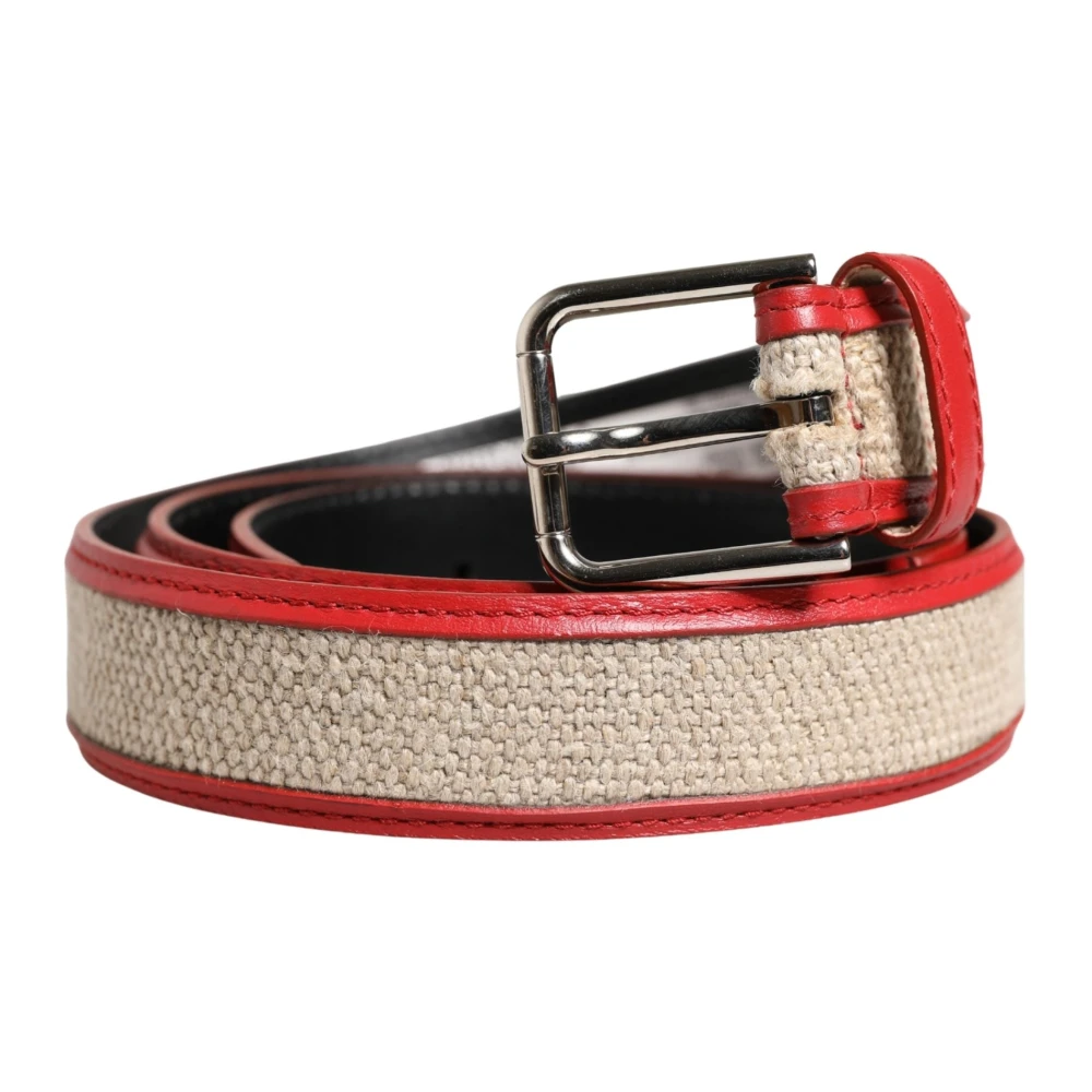 Dolce & Gabbana Men's Beige Woven Leather Metal Buckle Belt
