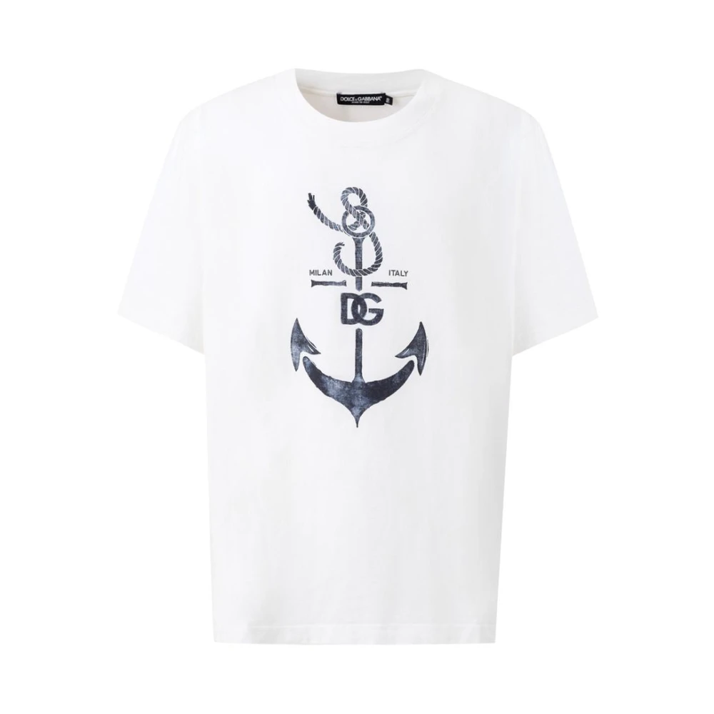 Dolce & Gabbana Marina Print Katoenen T-shirt White Heren