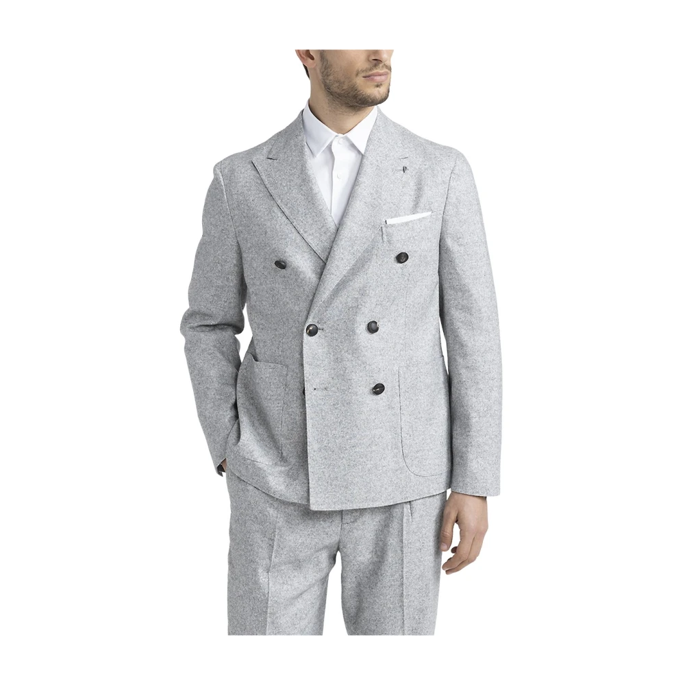 PESERICO Wollen zijden en kasjmier double-breasted blazer Gray Heren
