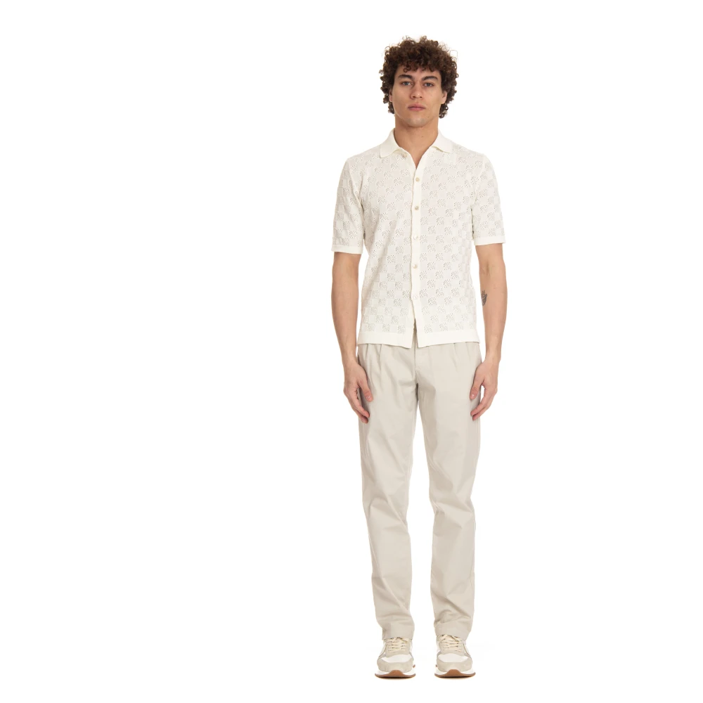 Eleventy Crème Knoopshirt Exclusieve Stof Beige Heren