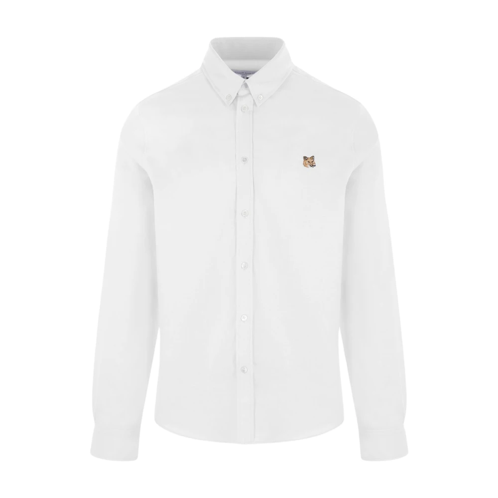 Maison Kitsuné Vit Oxford Skjorta med Mini Fox Head Patch White, Herr