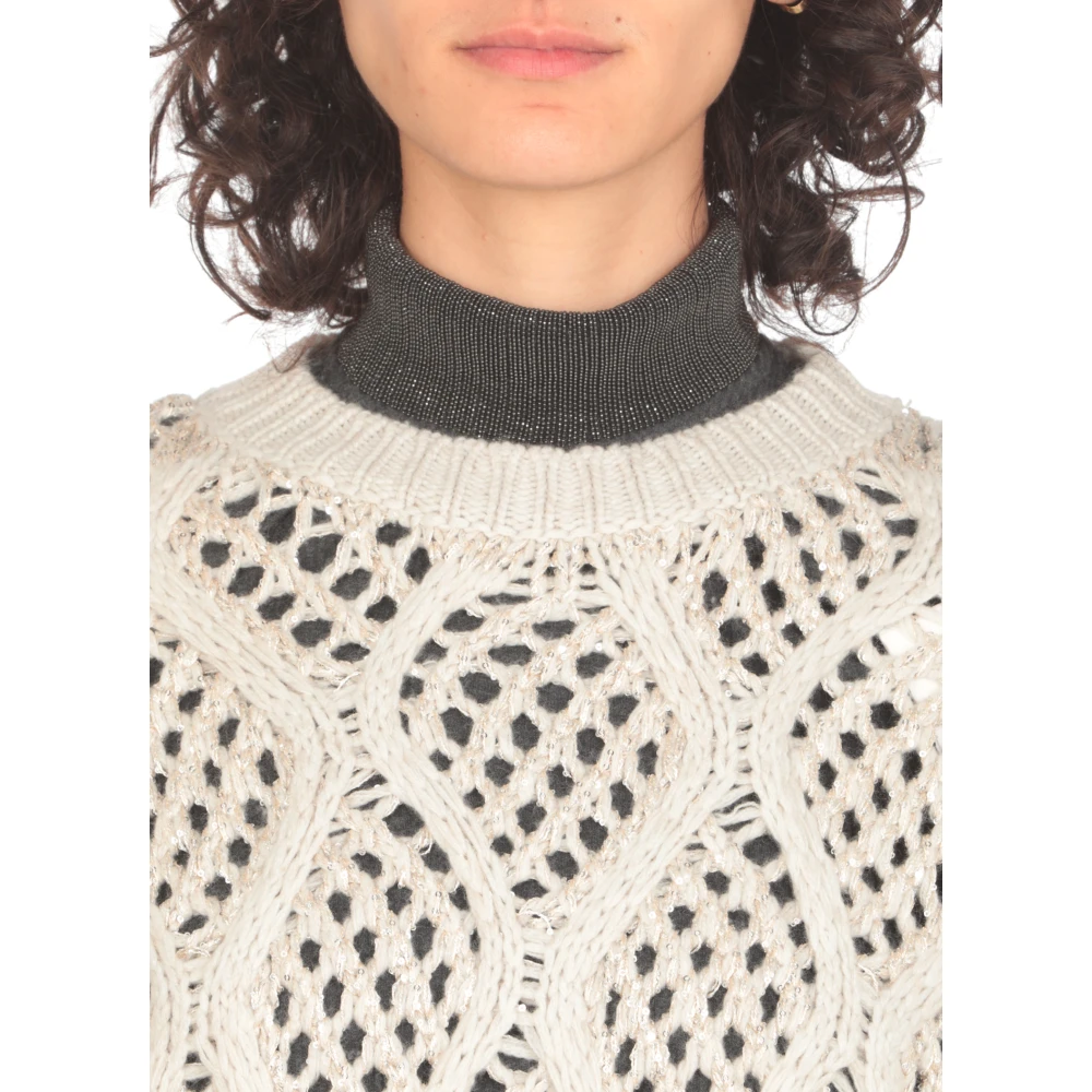 BRUNELLO CUCINELLI Ivoor Kasjmier Trui met Lurex Details Beige Dames