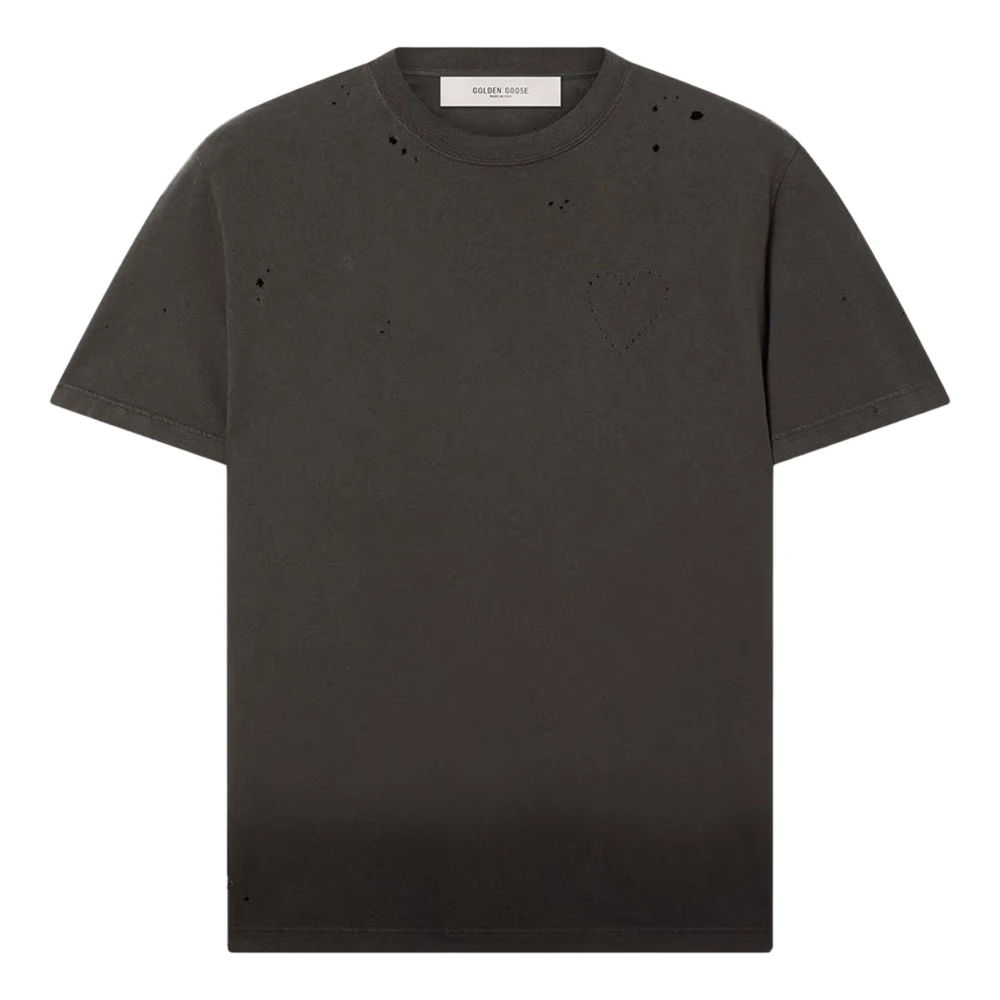 Golden Goose Men's Gray/Golden T-Shirt In Cotton Jersey With Perforated Heart
