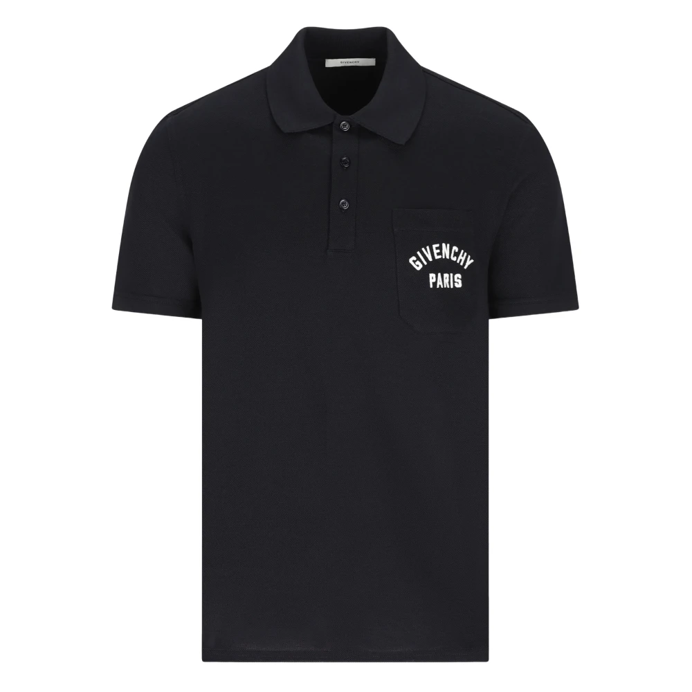 Givenchy Blue Polo In Pique Cotton With Paris Embroidery - Male - Polo Shirts - M - Tops