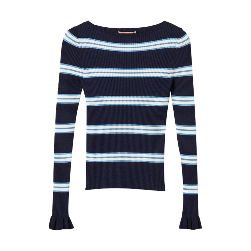 Twinset Vrouw Blauw Geribbelde Stretch Viscose Trui