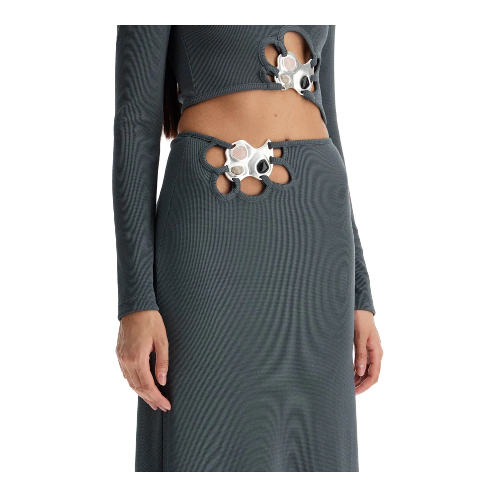 Christopher Esber Geribbelde Maxi Rok met Metalen Detail Gray Dames