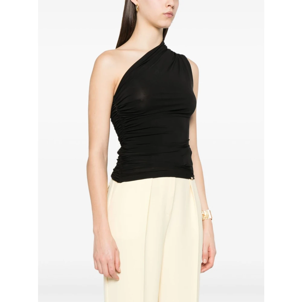 Elisabetta Franchi Zwarte Asymmetrische Mouwloze Top Black Dames