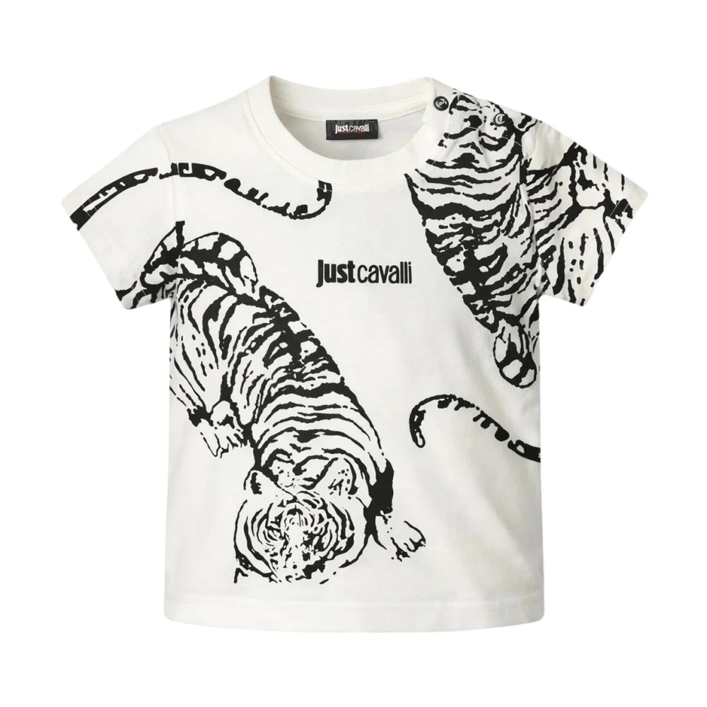 Just Cavalli White Kids Short Sleeve T-Shirts, Unisex, 12 Y, Tiger-Print T-Shirt