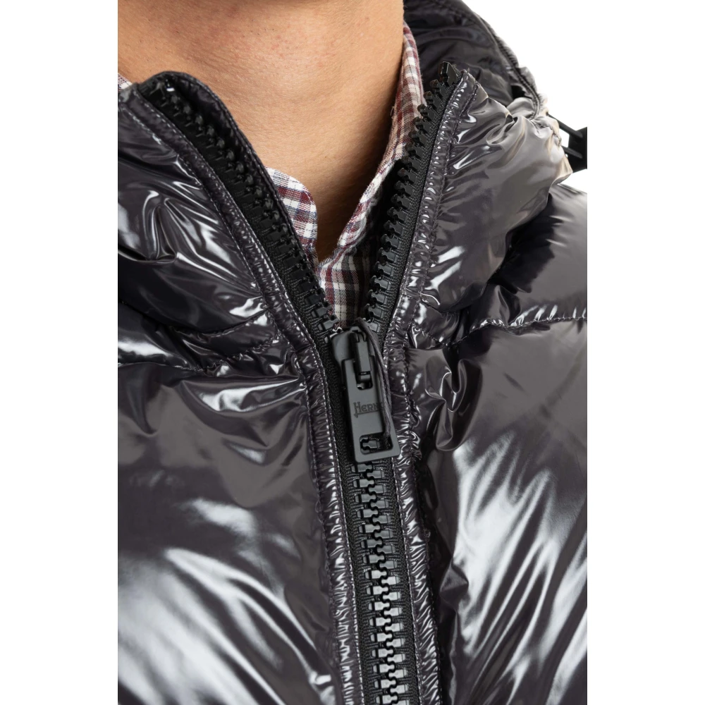 Herno Grijze Puffer Coat met Lak Effect Gray Heren