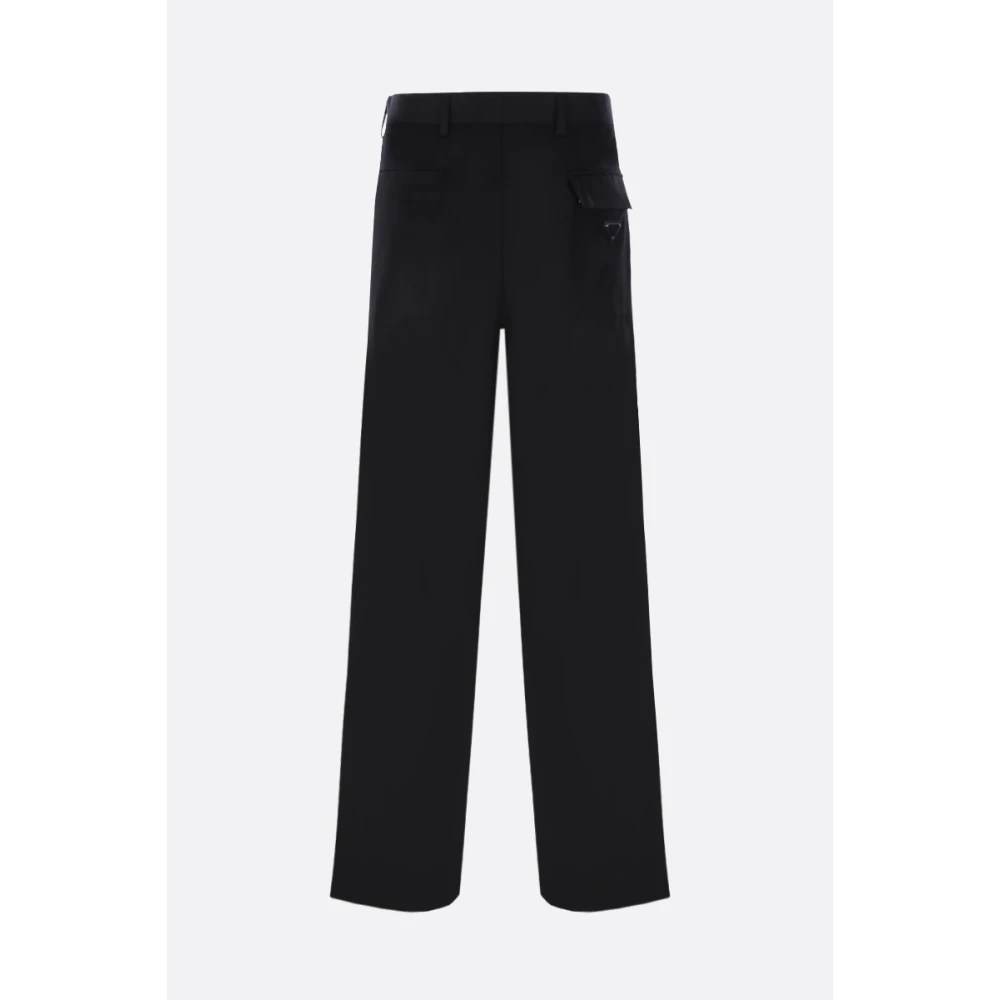 Prada Rechte Pijp Wol Gabardine Broek met Re-Nylon Tailleband Black Heren