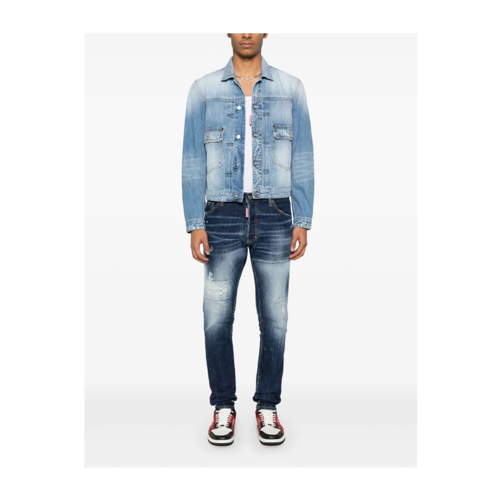 Dsquared2 Blauwe Katoenen Denim Jas met Geplooid Detail Blue Heren