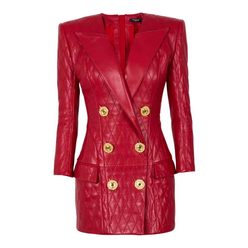 Balmain Korte gewatteerde leren jurk Red Dames