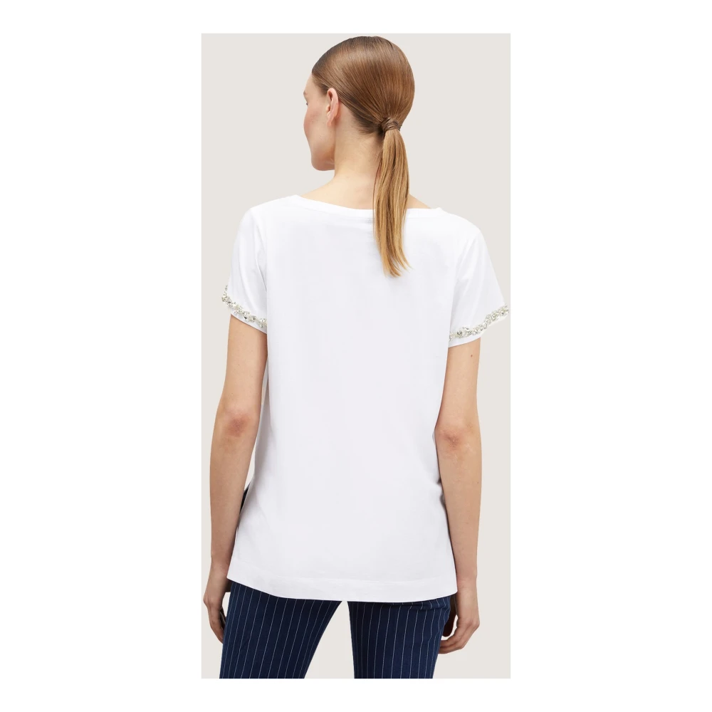 Motivi T-shirt met kristalversierde mouwen White Dames
