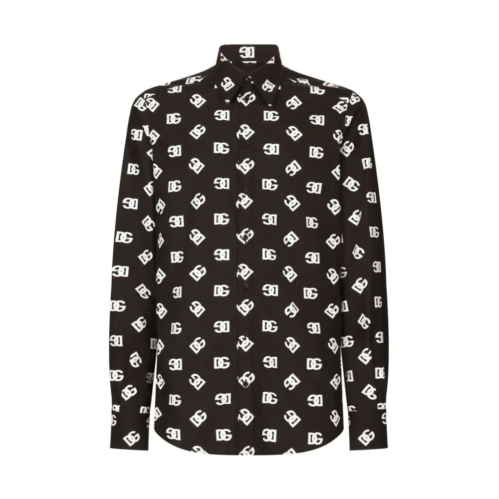 Dolce & Gabbana Katoenen Overhemd met Logo Print Black Heren