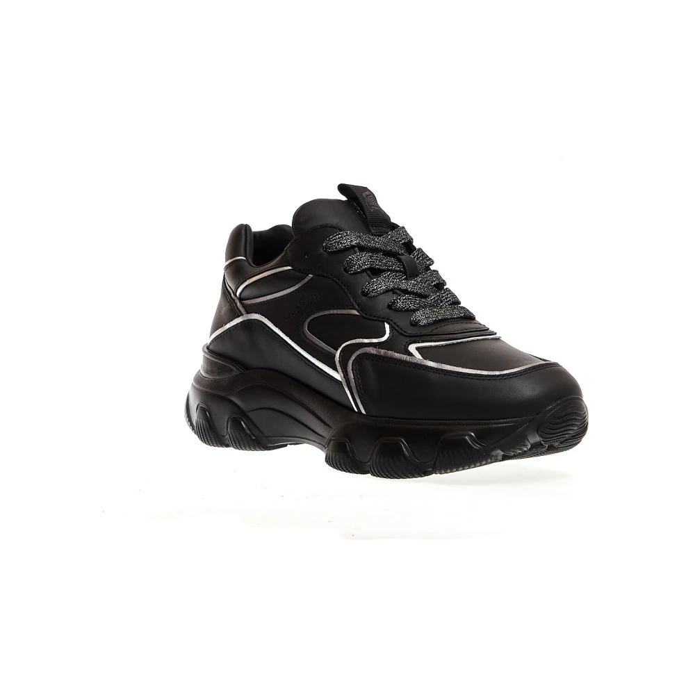 Hogan Hyperactive Svarta och Silver Läder Sneakers - Storlek 35 Black, Dam