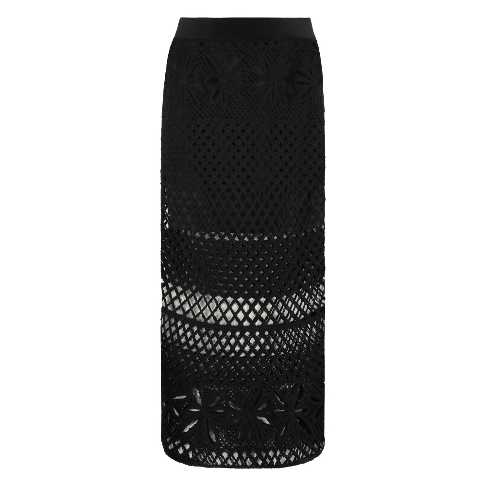Pinko Women's Black Flared Crochet Knit Skirt - Maxi Skirts - L - Skirts
