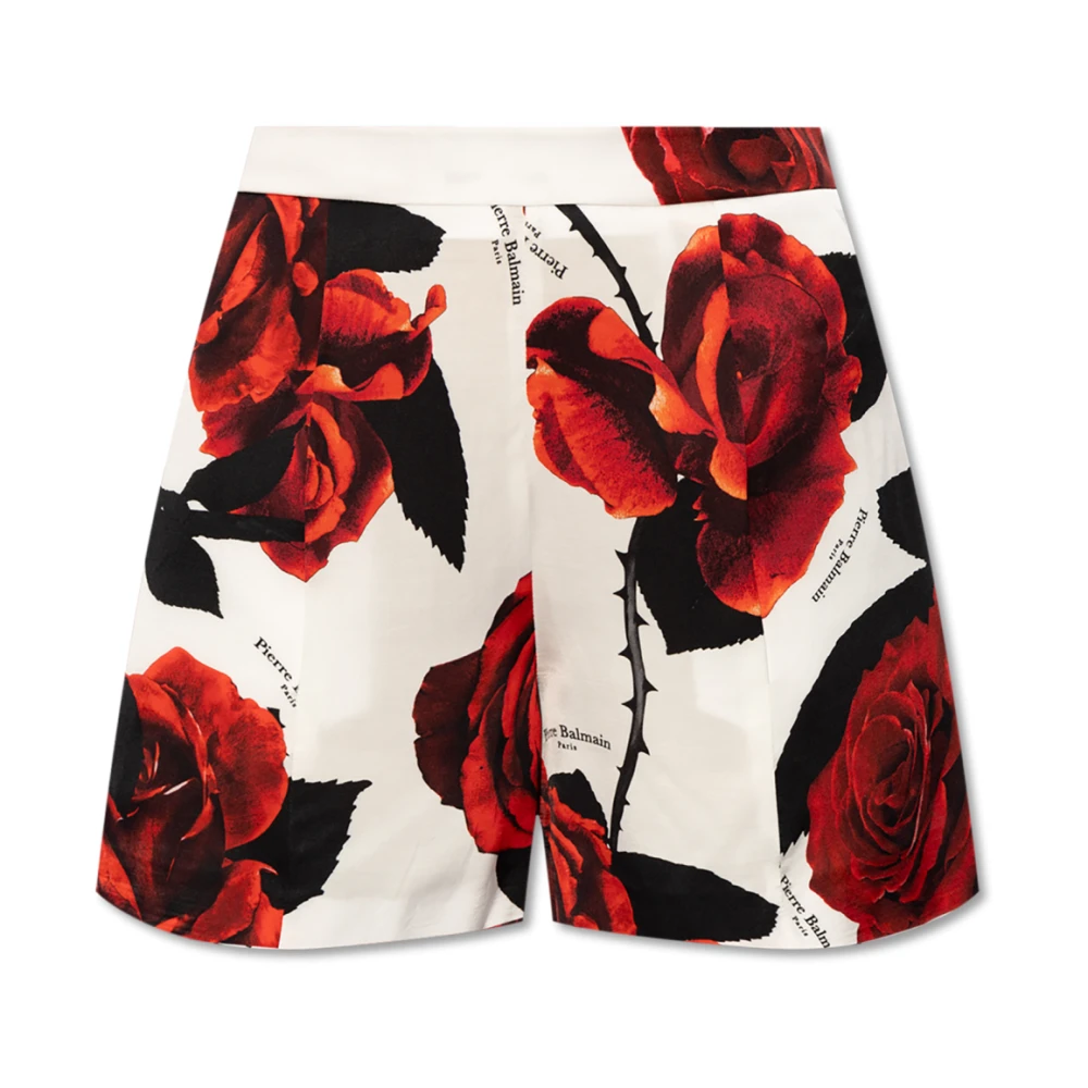 Balmain Satijnen shorts met rozenmotief Multicolor Dames