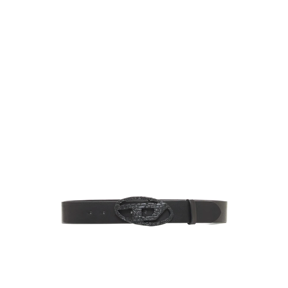 Diesel Women's Black Belts,, Leather Logo Buckle Belt Medium