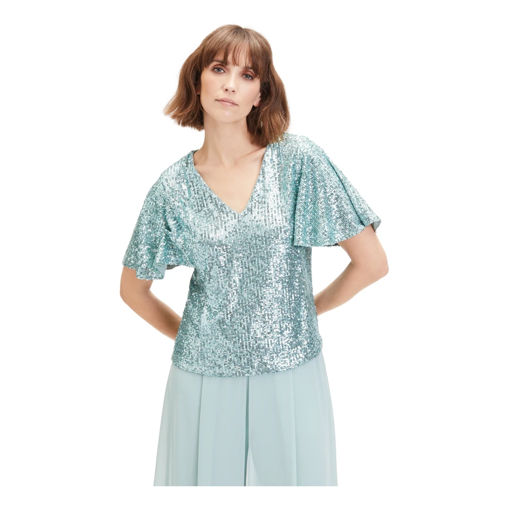 Vera Mont Pailletblouse korte mouw Green Dames