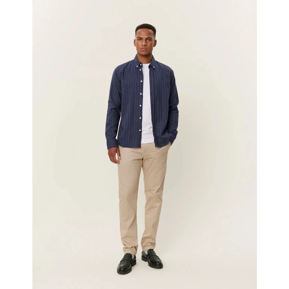 Les Deux Woestijn Streep Shirt Donker Marineblauw Ivoor Blue Heren