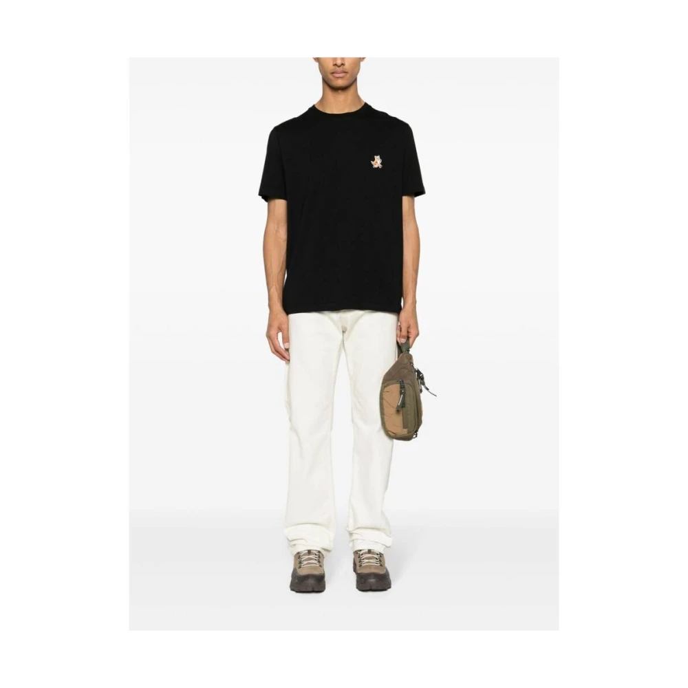 Maison Kitsuné T-shirt met handtekening vossenmotief Black Heren