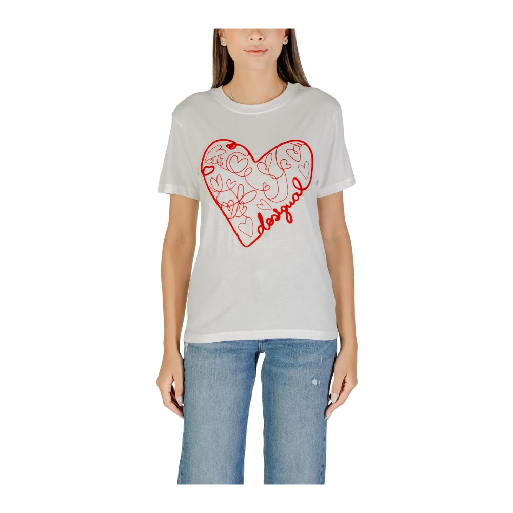 Desigual Women's White Stylish Printed Cotton T-Shirt Extra Small